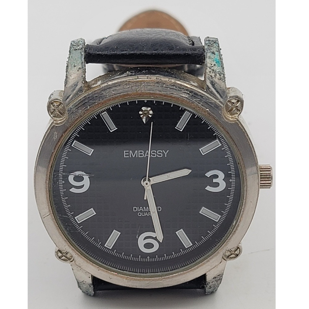 Embassy Mens Quartz Watch GEM12DD24 Dial Diamond Accent Stainless Steel Back